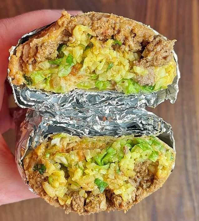 Beef, Bean & Cilantro Lime Cauliflower Rice Burritos